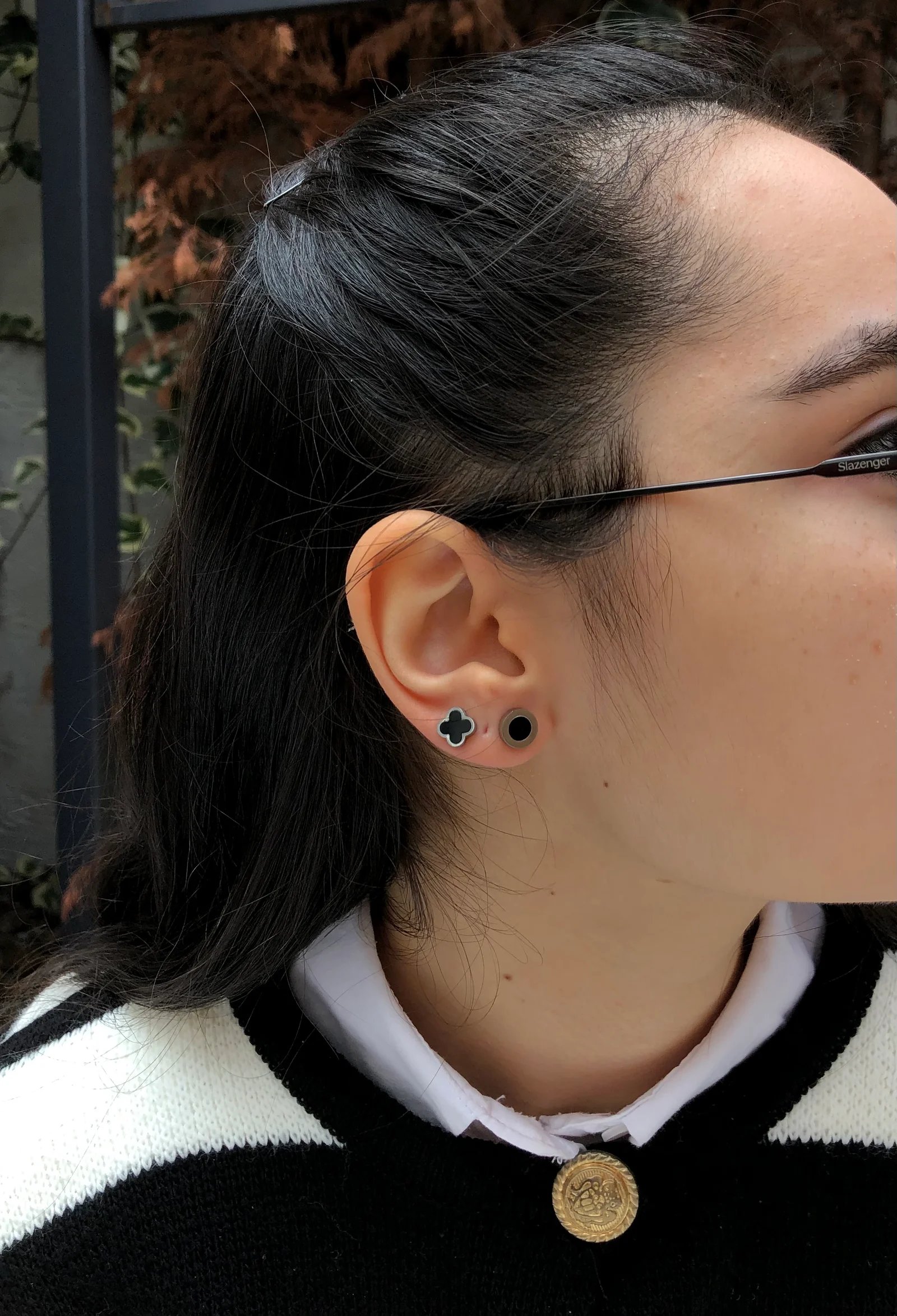 İkili siyah silver küpe