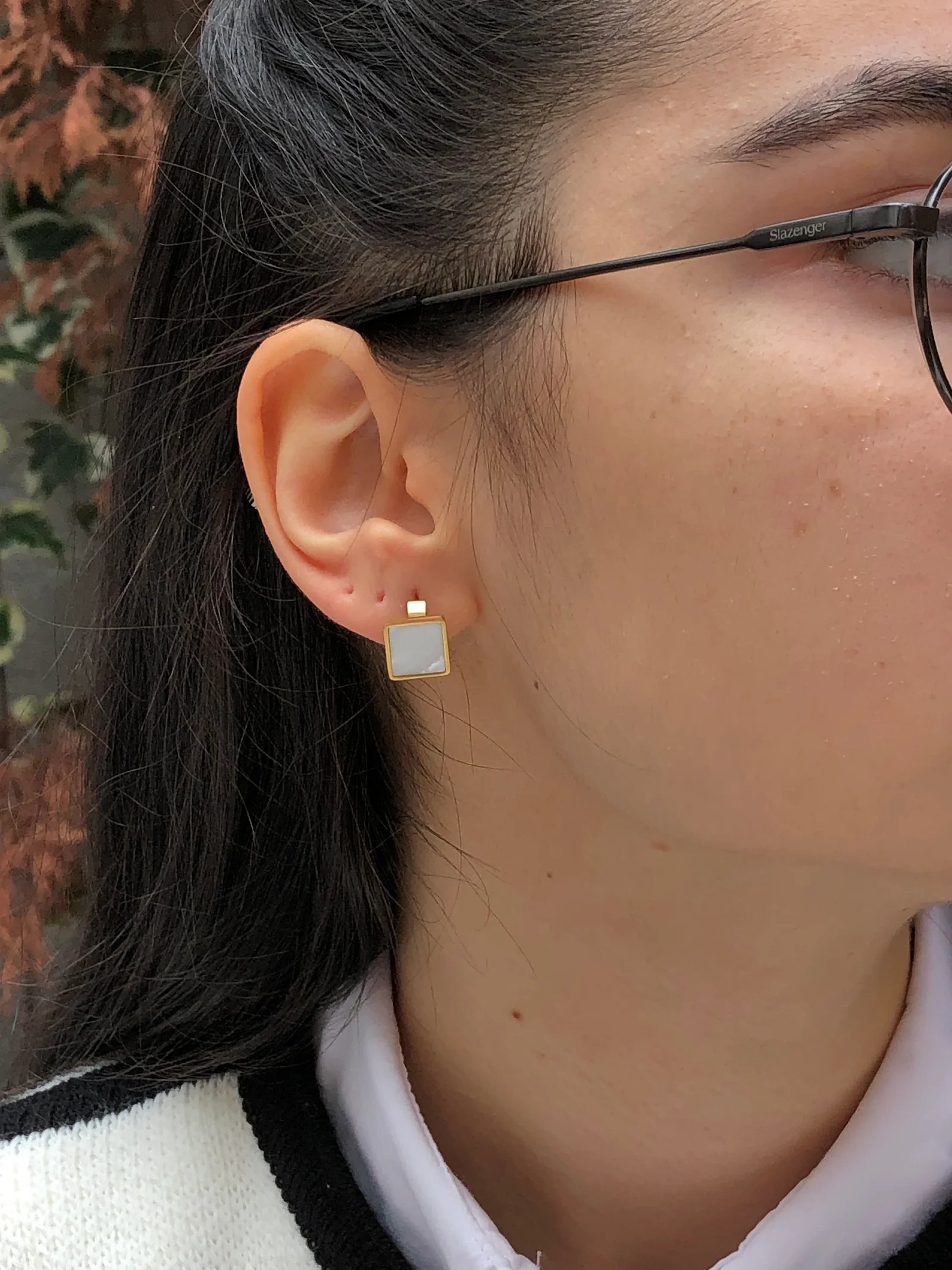 Mermer desenli çelik gold küpe