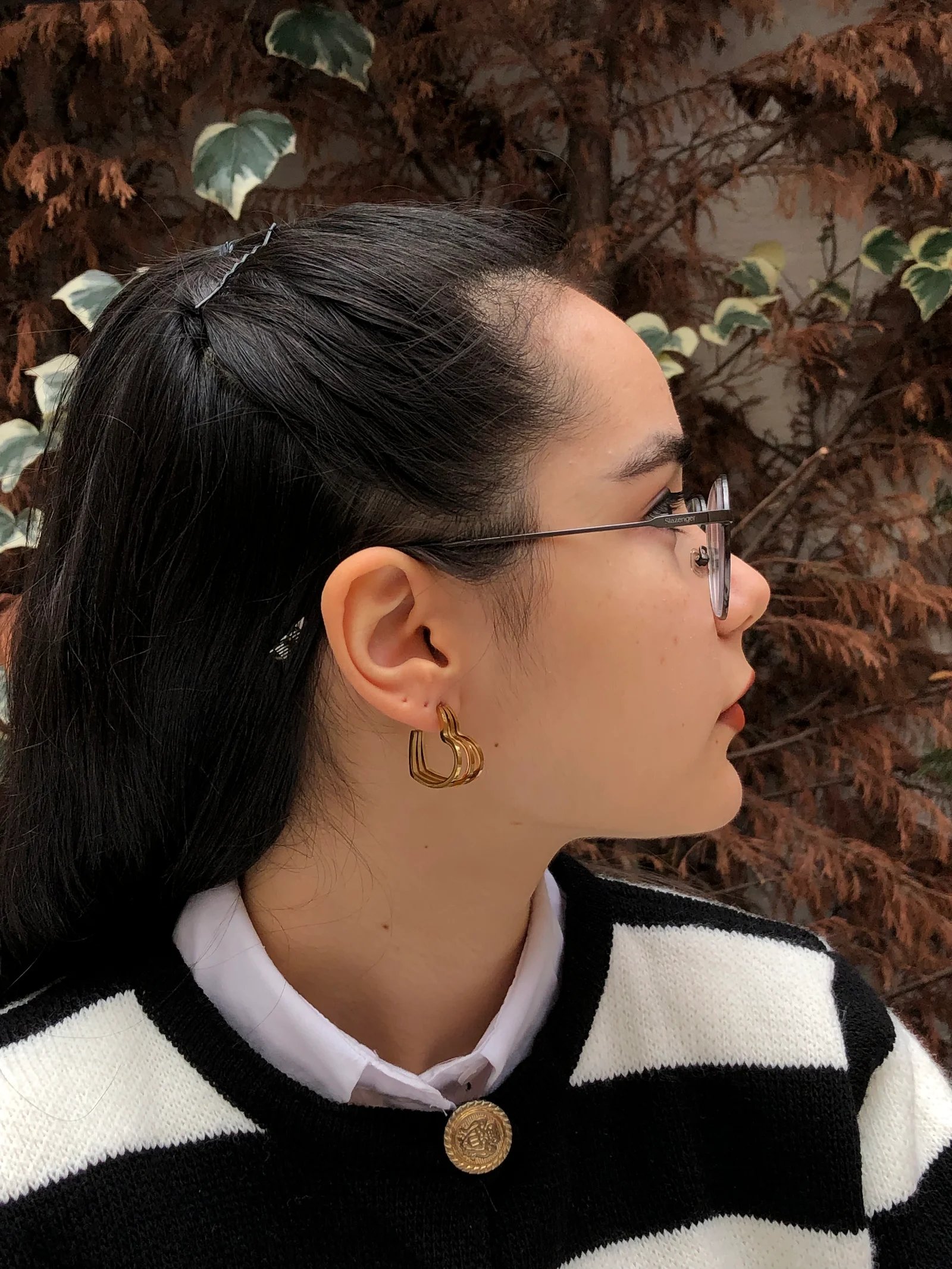 Çelik gold kalp küpe