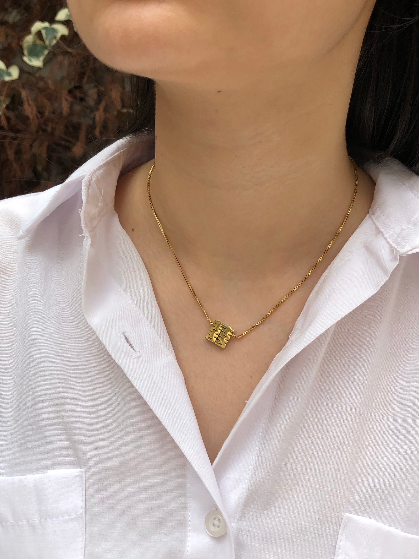 Gold Çelik Küp Kolye