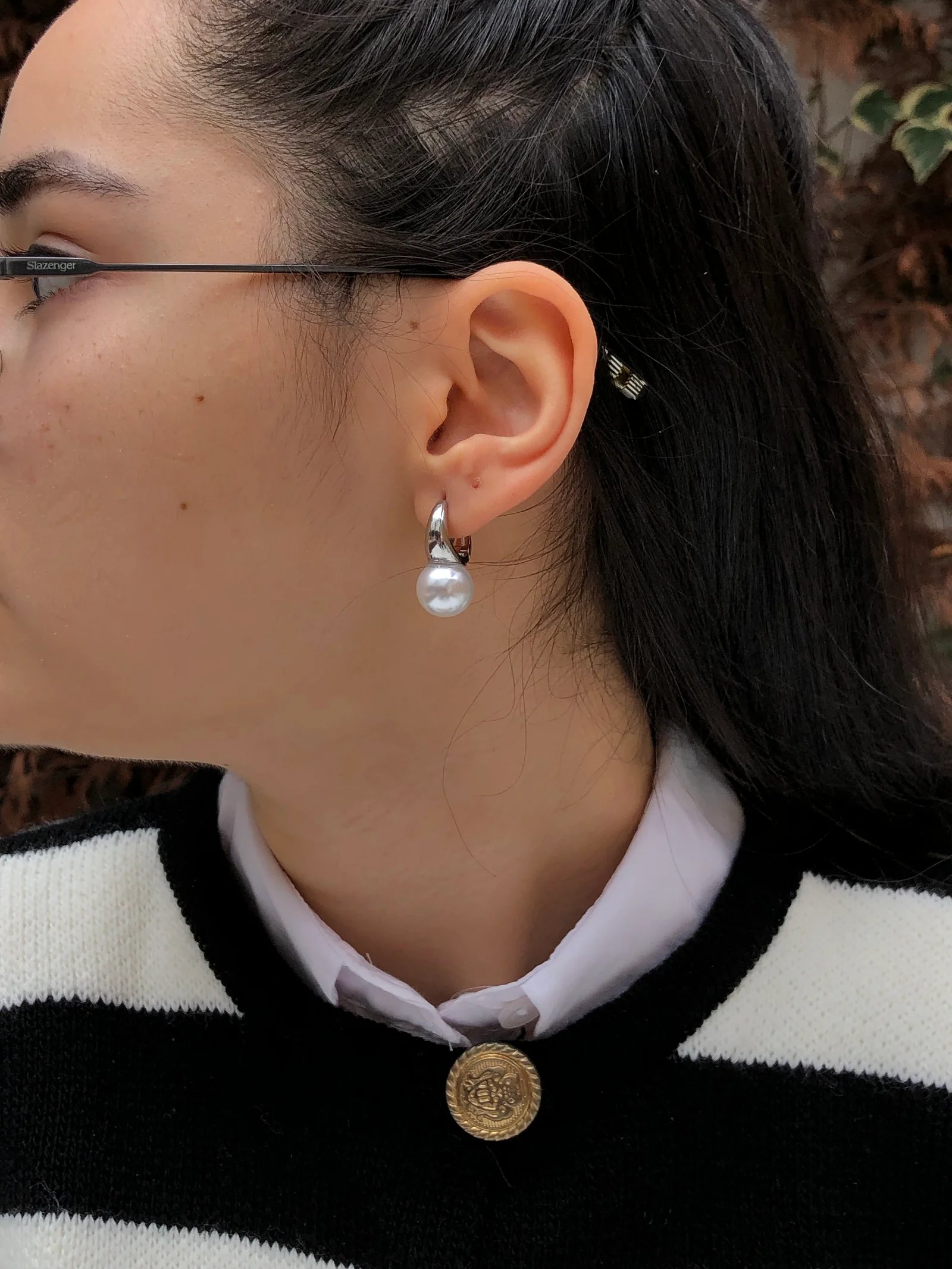 Silver çelik inci küpe