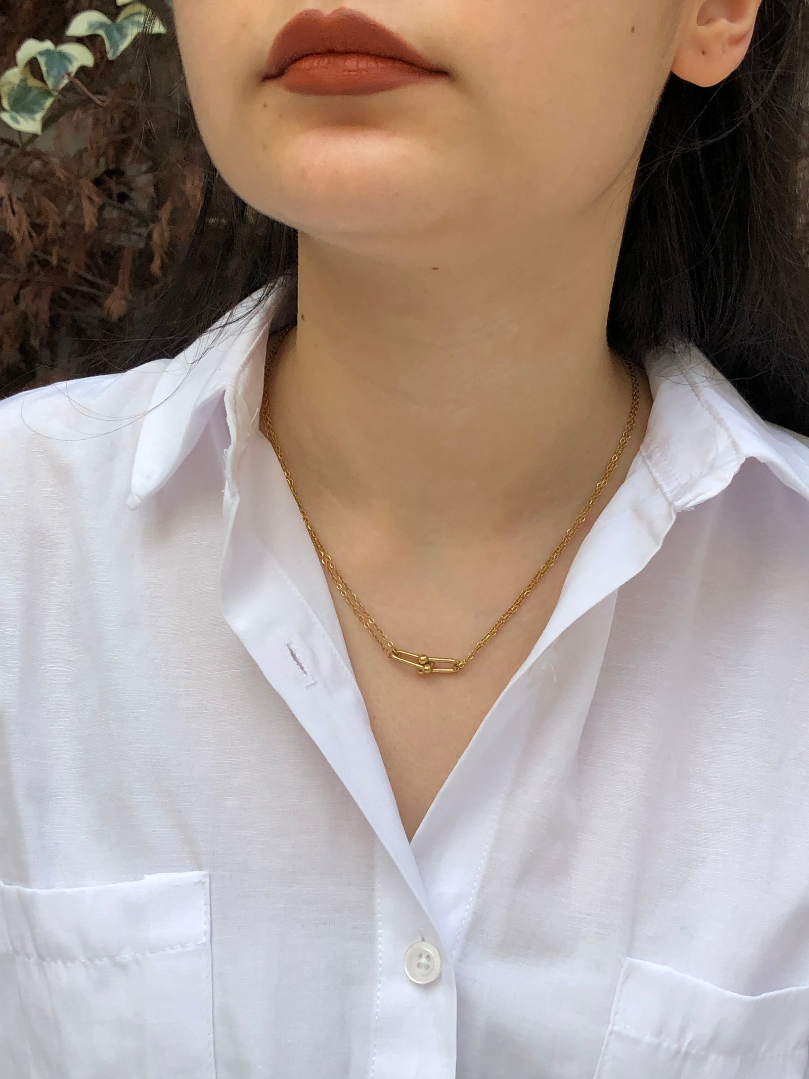 Gold Çelik İç İçe Geçmiş Kolye