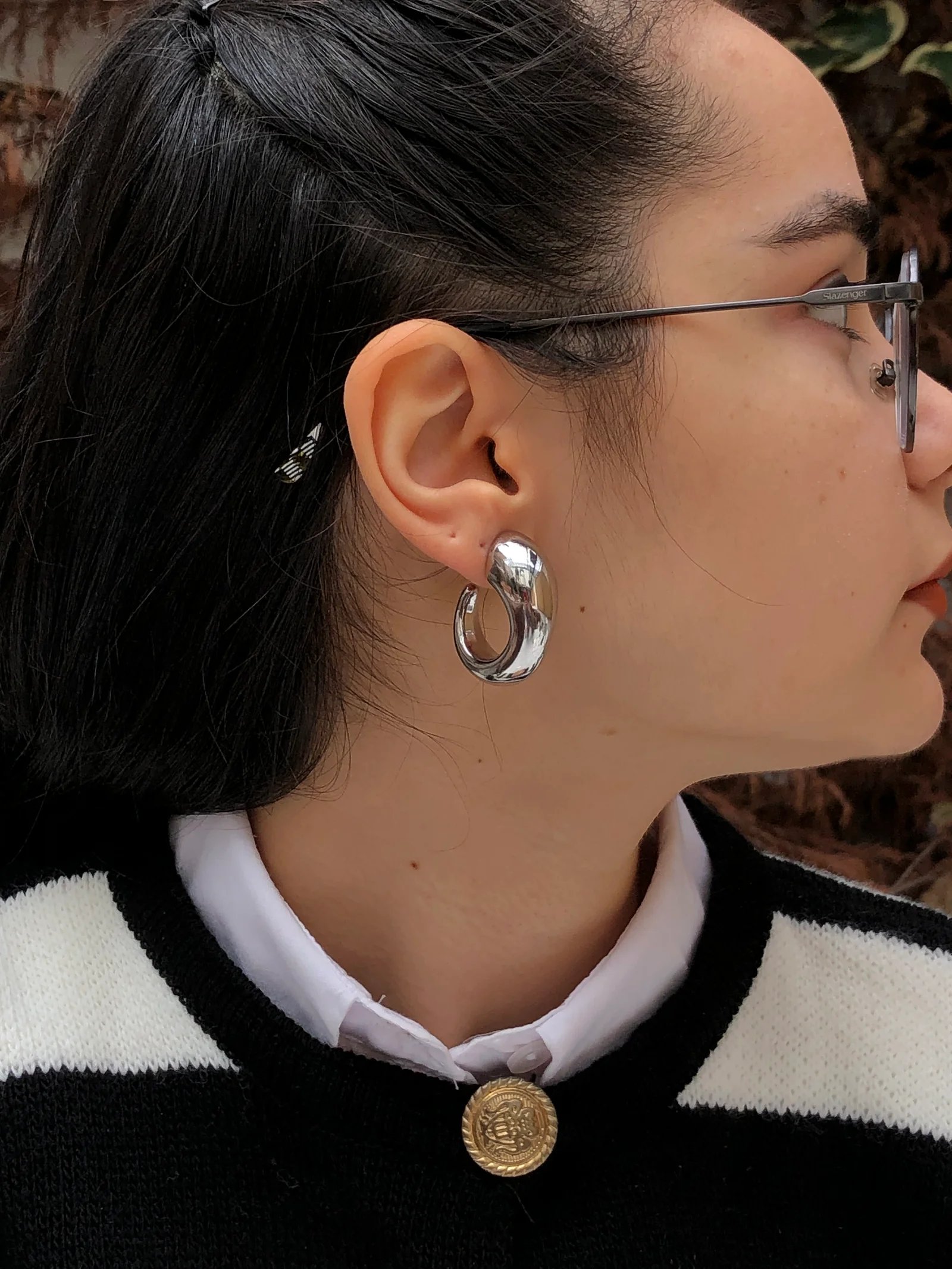 Silver çelik bombeli küpe