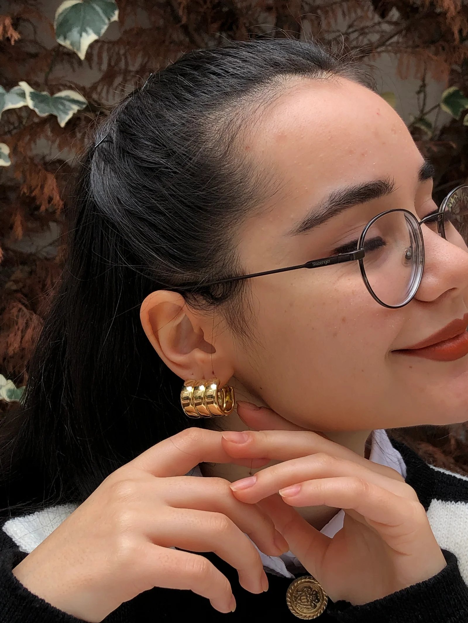 Çelik gold bitişik üçlü küpe