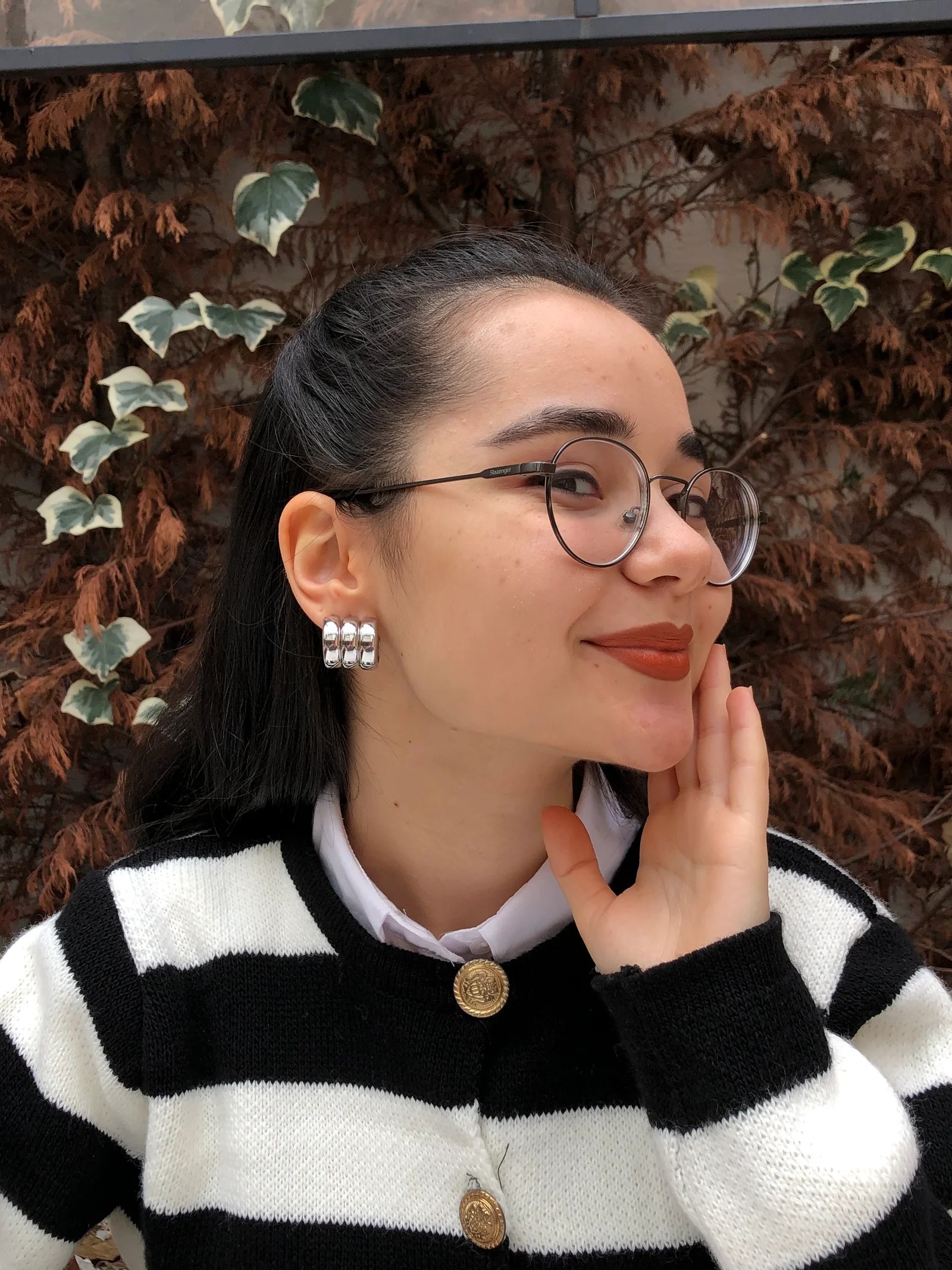 Silver çelik bitişik üçlü küpe