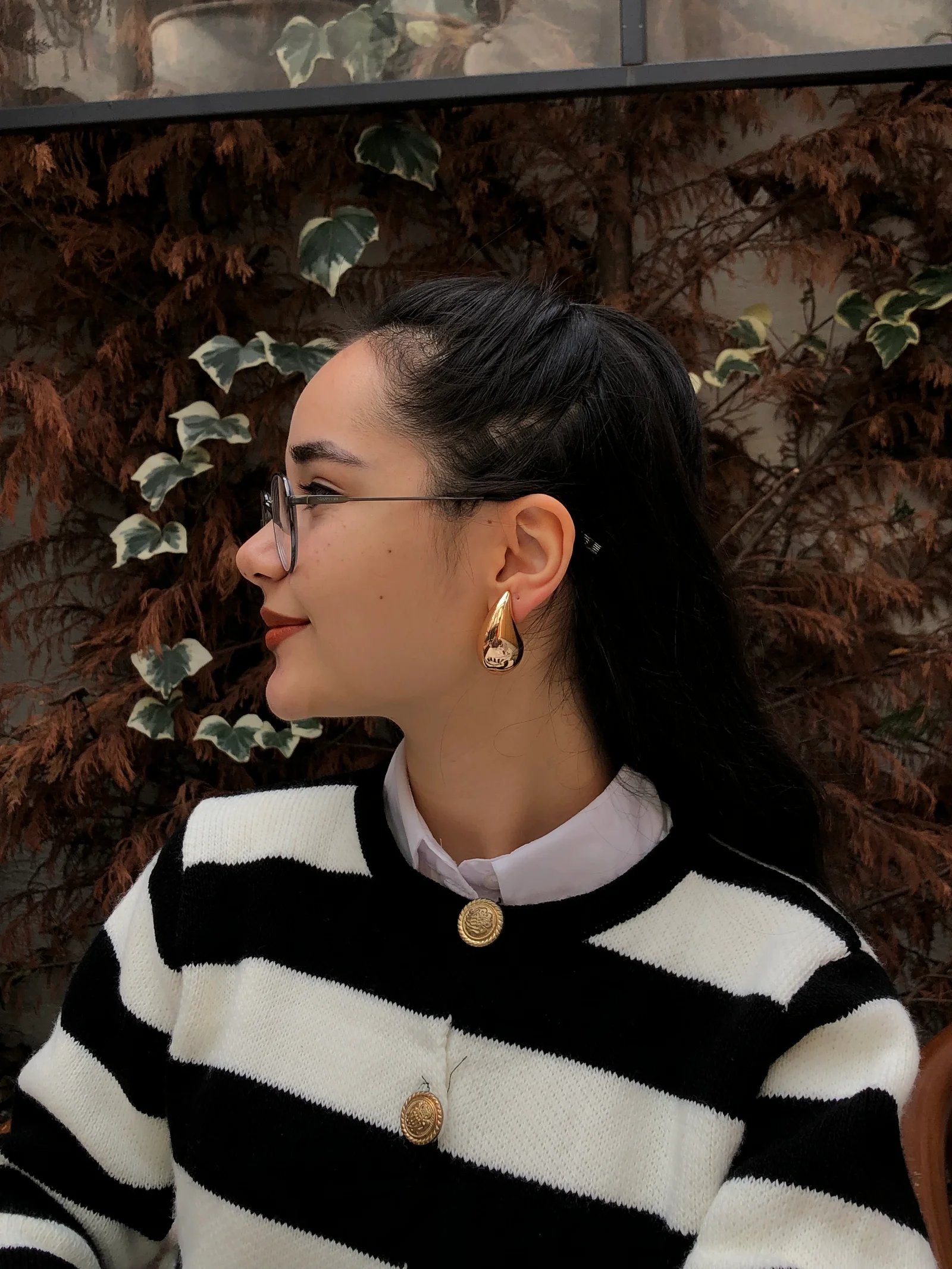 Gold çelik damla küpe