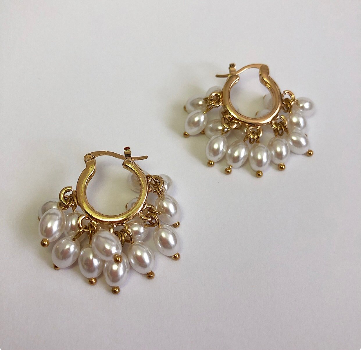 İnci sallantılı çelik gold küpe